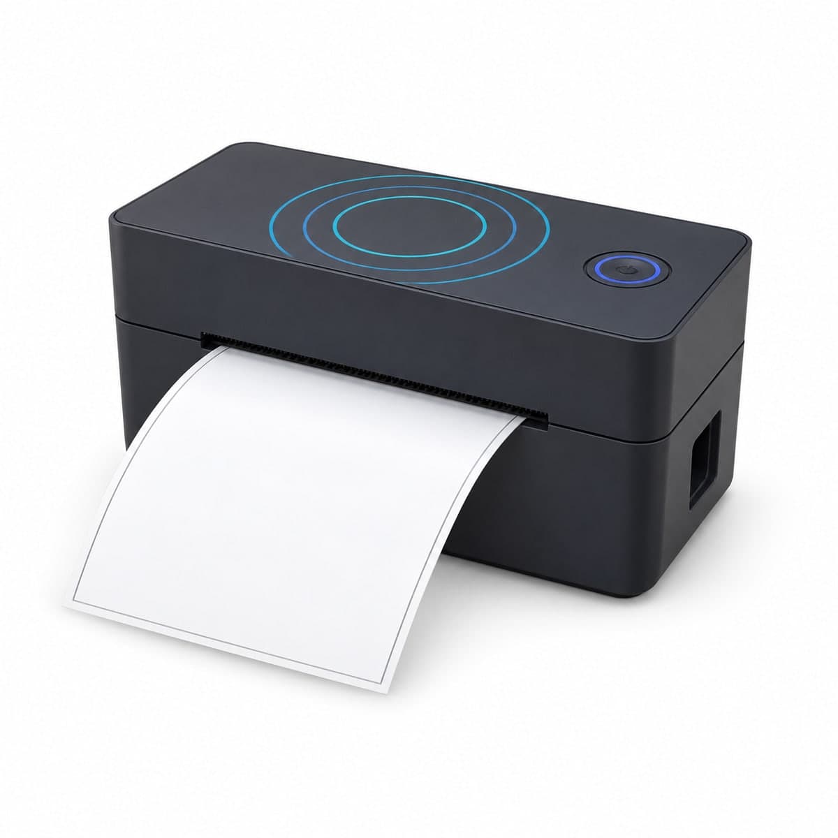 Imprimante d'étiquettes thermique Bluetooth 4x6 noire, une étiquette blanche en sortie