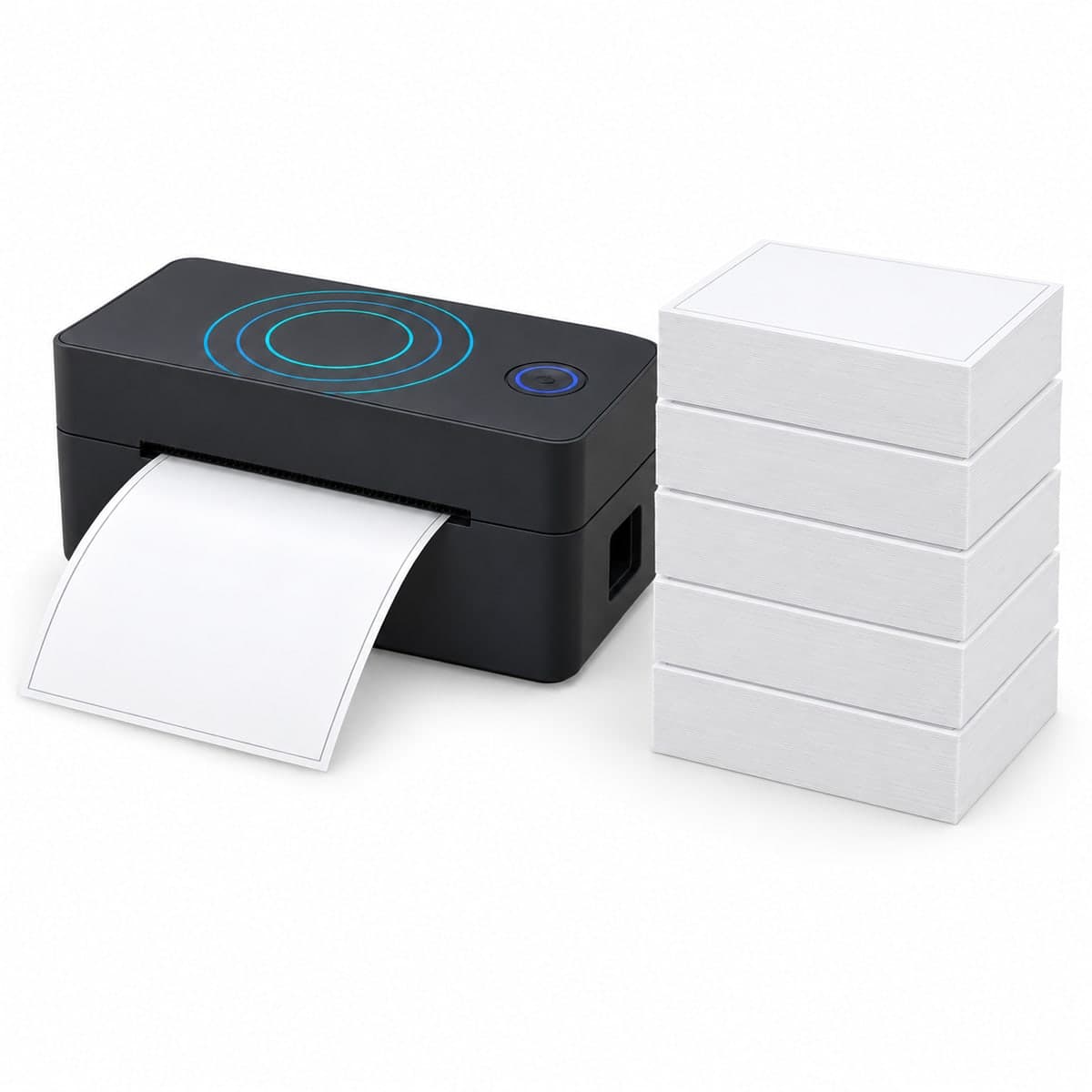 Pack imprimante d'étiquettes Bluetooth 4x6 et cinq lots d'étiquettes thermiques 100 × 150 mm empilés